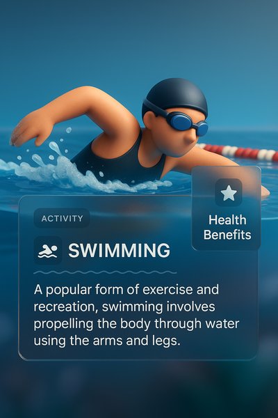 3D Swimming Illustration with Transparent Glass Design