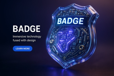 Hyperrealistic 3D Badge with Glowing Technology and Elegant Design