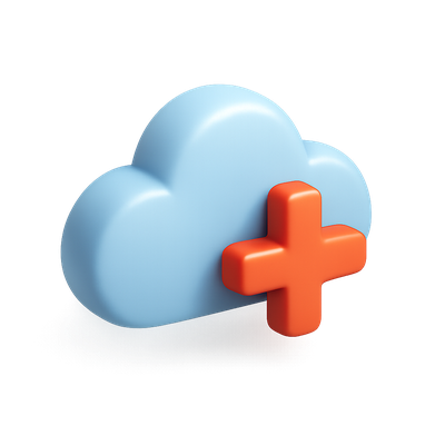 3D Cloud Icon with Plus Sign in Isometric View