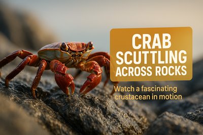 Close-up of a Crab Scuttling Across Rocks