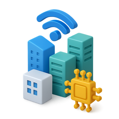 3D Isometric Smart City Icon with Tech Elements