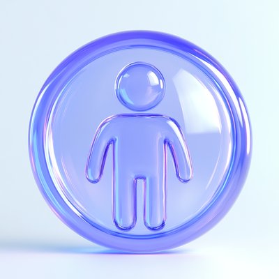 3D Glassy Icon of a Person in a Circular Emblem