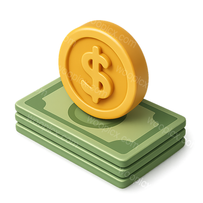 3D Dollar Icon with Stack of Bills