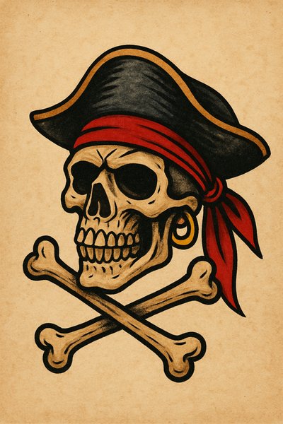 Classic Pirate Skull and Crossbones Illustration
