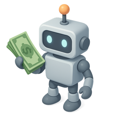3D Robot Holding Cash Icon in Isometric View