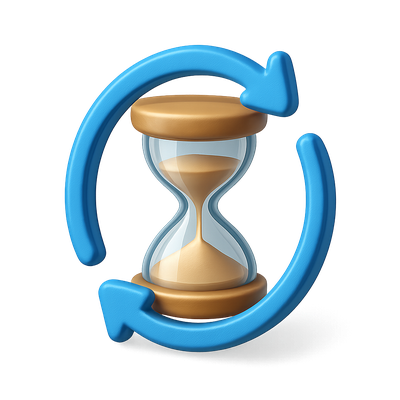 3D Hourglass Recycling Icon with Circular Arrows