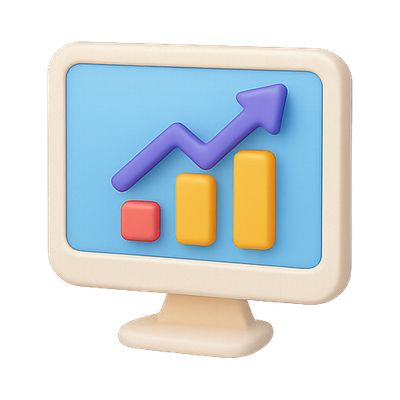 3D Illustration of a Data Analysis Monitor with Graph