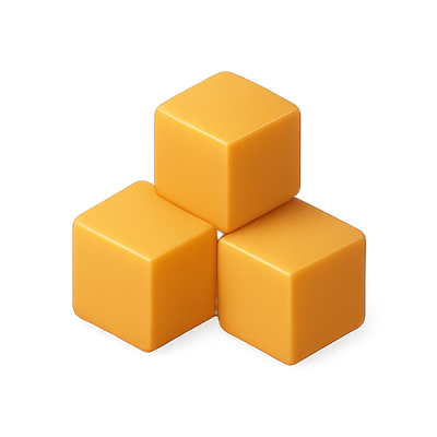 Three Geometric Orange Cubes with Smooth Finish