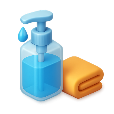 Stylized 3D Hand Sanitizer Icon with Towel