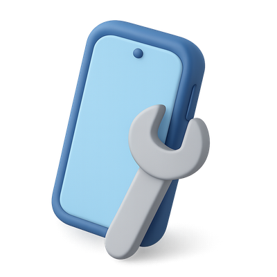 3D Smartphone with Wrench Icon for Tech Repairs