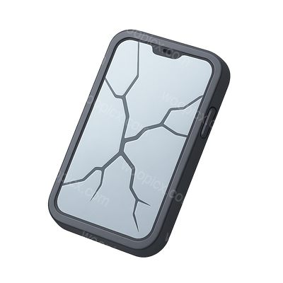 3D Smartphone Icon with Cracked Screen in Isometric View