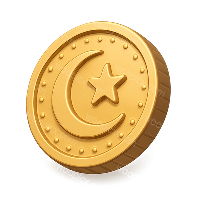 3D Islamic Dinar Coin with Star and Crescent Design