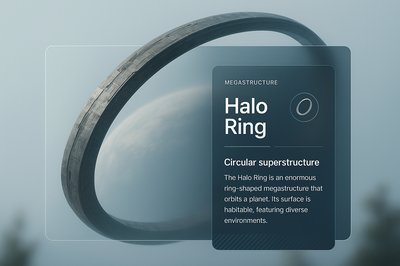Elegant Halo Ring Megastructure Illustration with Descriptive Overlay