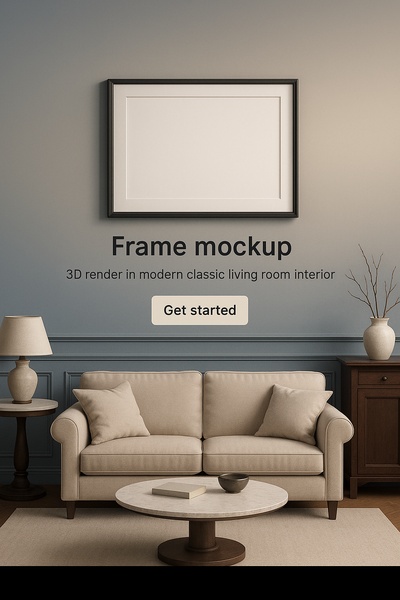 Modern Classic Living Room 3D Frame Mockup Design