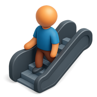 Stylized 3D Escalator Icon with Person Figure