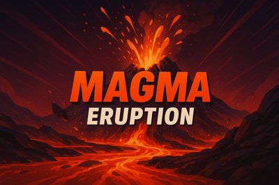 Dynamic Magma Eruption Illustration with Bold Typography