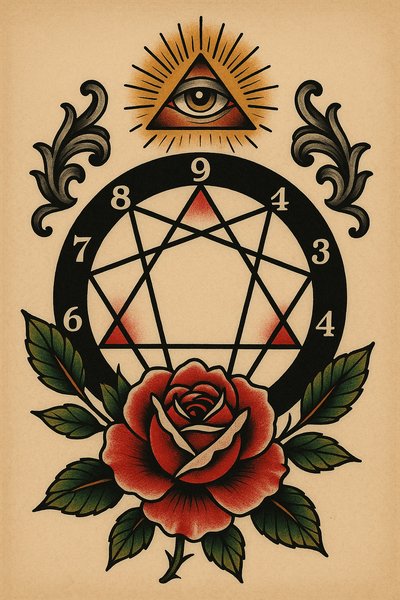 Symbolic Tattoo Design Featuring Eye, Rose, and Star