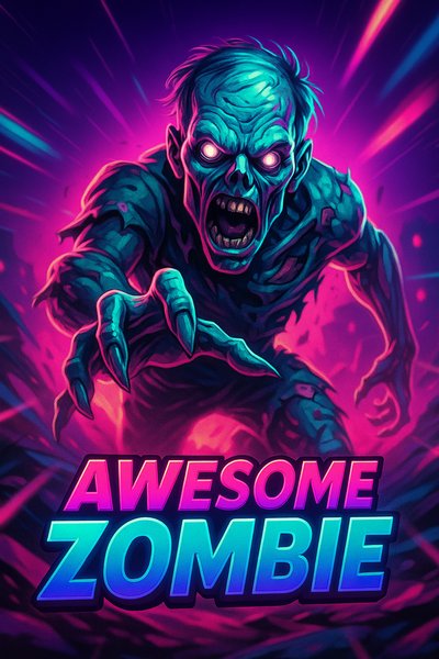 Dynamic Neon Zombie Action Illustration with Vibrant Colors
