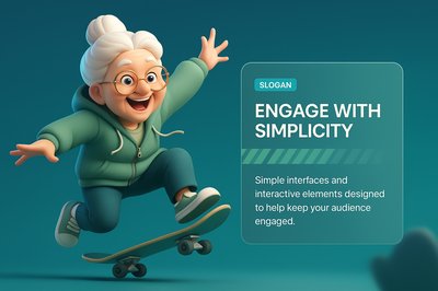Happy Granny Skateboarding with Engaging Design Elements