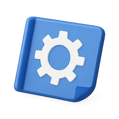Stylized Gear Icon on Blue Background