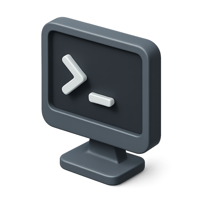 Stylized 3D Computer Screen Icon with Command Prompt