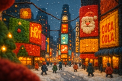 Festive 3D Scene of Times Square in Winter Atmosphere