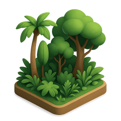 Stylized 3D Rainforest Icon with Lush Vegetation