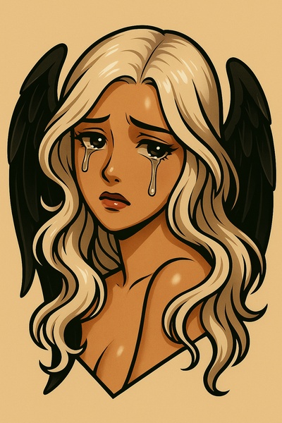 Glossy Sadness: A Girl with Black Wings