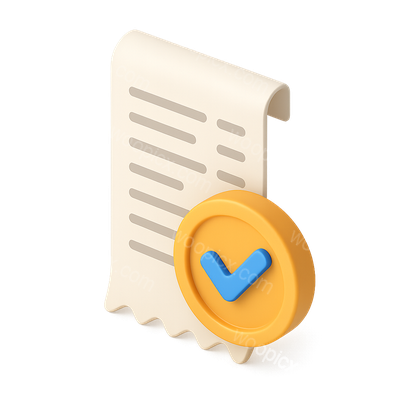 3D Bill Icon with Checkmark and Coin Design
