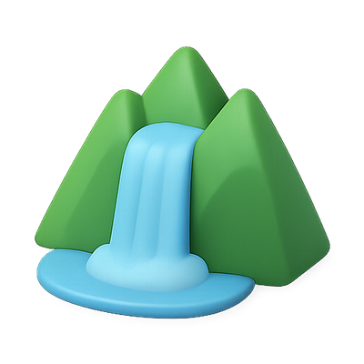 Stylized Mountain and Waterfall Icon