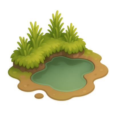 3D Icon of a Bog with Peat Moss and Water Pool