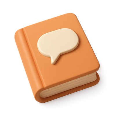 Stylish 3D Book Icon with Speech Bubble Design