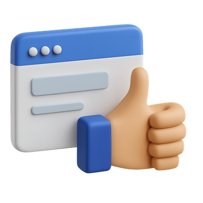 3D Thumbs-Up Icon with Webpage Design