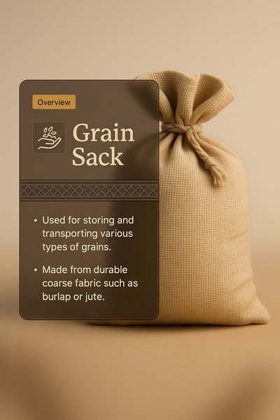 Stylish Grain Sack with Informative Overlay