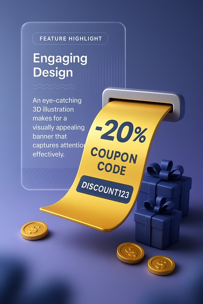 Eye-Catching 3D Golden Coupon with Discount Details