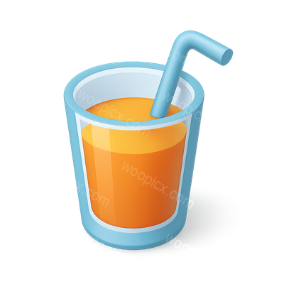 Stylized 3D Beverage Icon with Straw in Isometric View