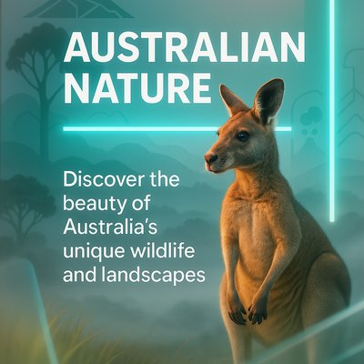 Promotional Graphic Highlighting Australian Wildlife and Landscapes