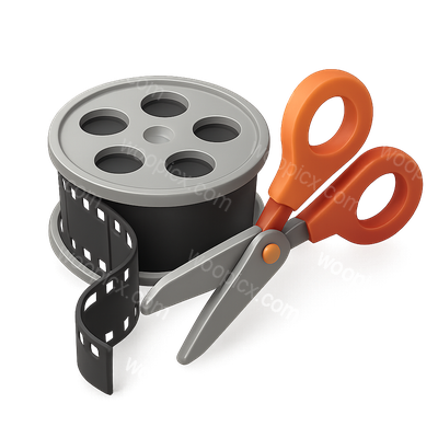 3D Film Reel Icon with Scissors in Isometric View