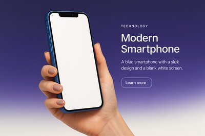 Stylish Blue Smartphone in Hand with White Screen