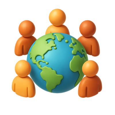 3D Global Unity Icon with People Around a Globe