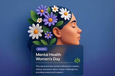 Double Exposure Woman Profile with Flowers for Mental Health Awareness