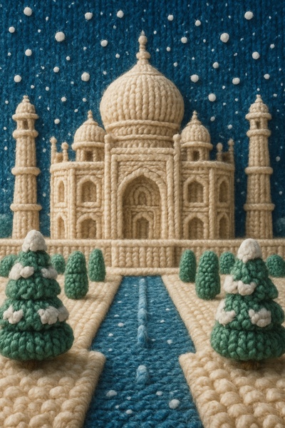 Knit Taj Mahal in Snowy Winter Scene