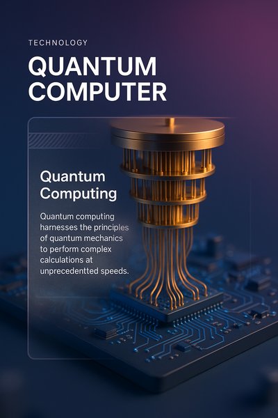 3D Rendering of Quantum Computer Circuitry with Text Overlay