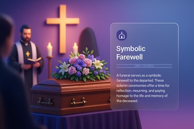 Respectful Funeral Scene with Floral Coffin and Ceremony