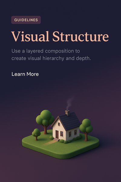 3D Scene with Layered Composition and Visual Hierarchy