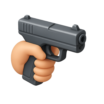 3D Handgun Icon with Isometric View and Transparent Background