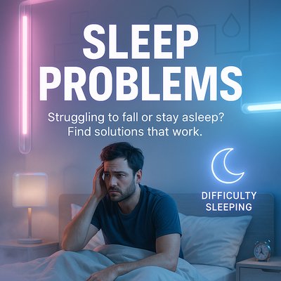 Promotional Graphic Addressing Sleep Issues with Modern Aesthetic