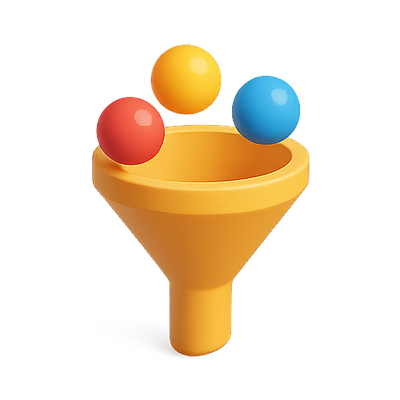 3D Illustration of Colorful Balls in a Funnel