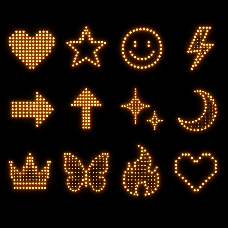 glowing dot-matrix design elements