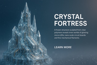 Frozen Crystal Fortress with Glowing Micro-LEDs and Intricate Details